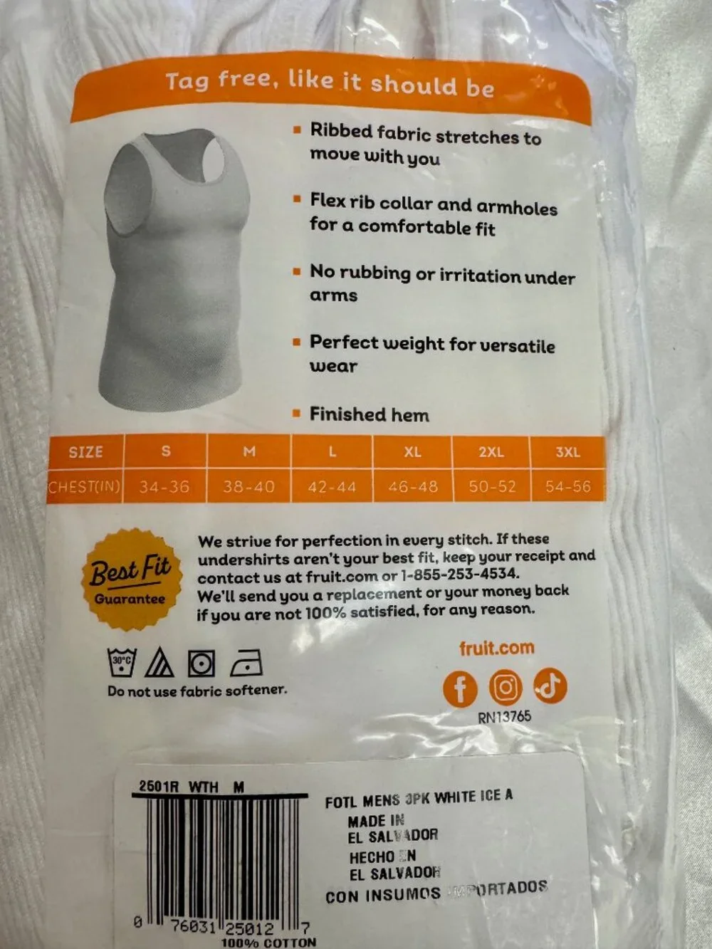 Fruit of the Loom Ribbed Tank Pack of 3 - Medium - Picture 3 of 3